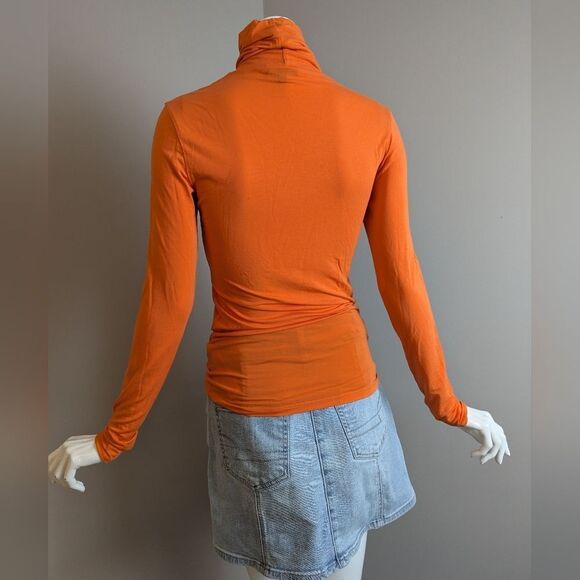 Massimo Dutti Orange Turtleneck Top XS Soft Stretch Lyocell Long Sleeve Fall Bas - Picture 4 of 8